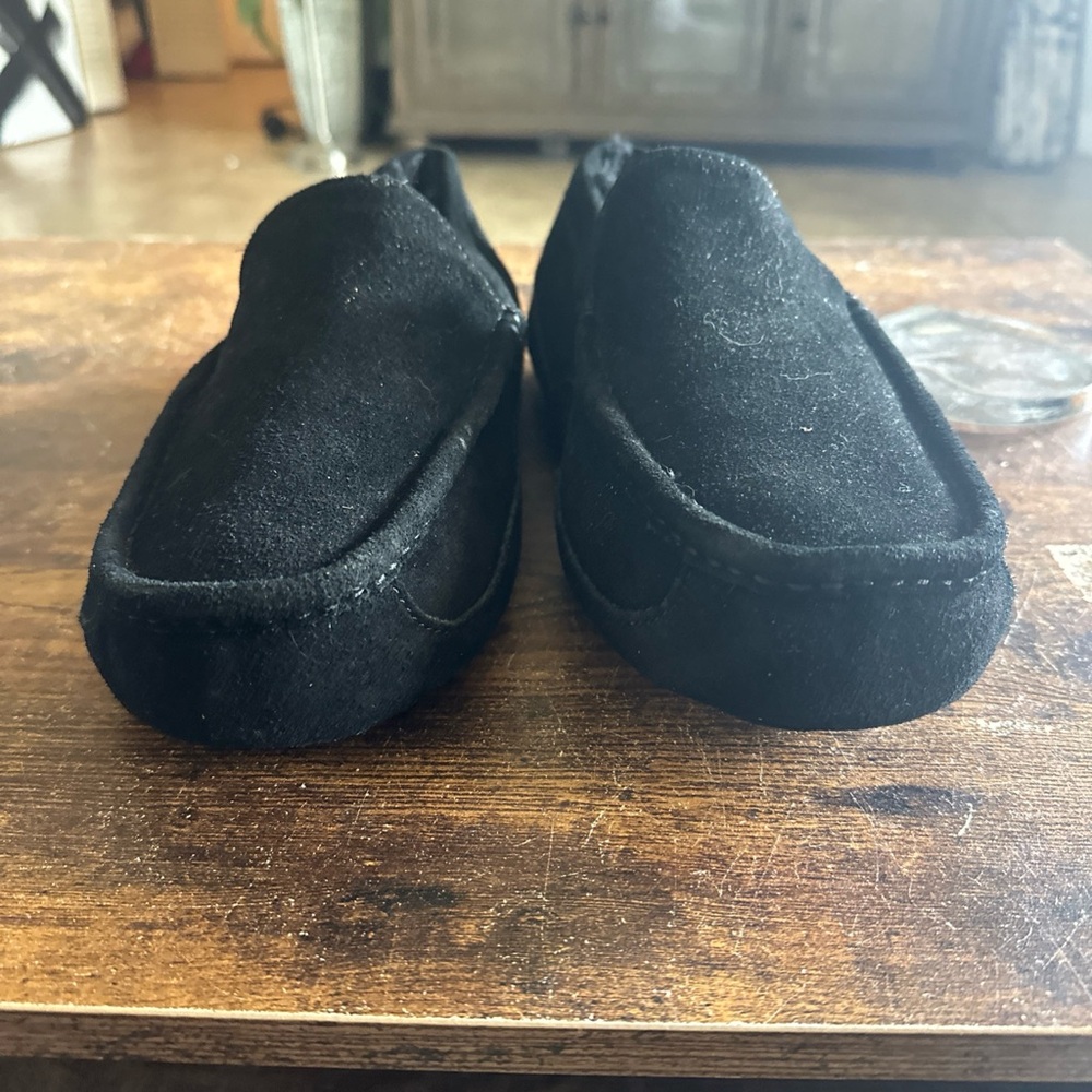 UGG Men Ascot Fur Slippers Sz 12 Wool Lined Leather Moccasin Shoes Black Suede‎ - Picture 4 of 10